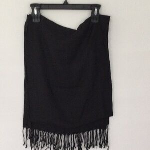 Woman’s Scarf 80”L by 32” W color black with fringe.     #21